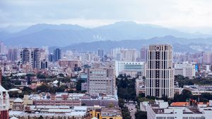 Preview wallpaper buildings, houses, trees, mountains, city