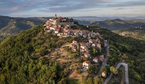 Preview wallpaper buildings, houses, trees, slope