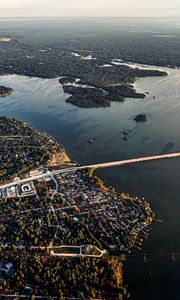 Preview wallpaper buildings, islands, bridge, river, aerial view, city