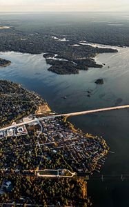 Preview wallpaper buildings, islands, bridge, river, aerial view, city