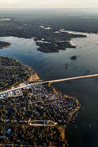 Preview wallpaper buildings, islands, bridge, river, aerial view, city