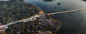 Preview wallpaper buildings, islands, bridge, river, aerial view, city