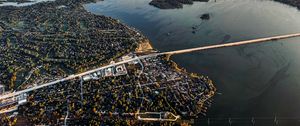 Preview wallpaper buildings, islands, bridge, river, aerial view, city