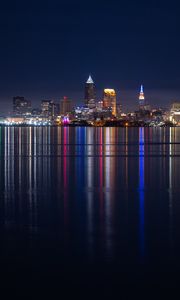 Preview wallpaper buildings, lake, lights, reflection, night, city