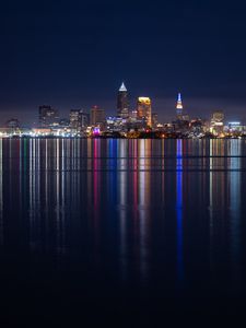 Preview wallpaper buildings, lake, lights, reflection, night, city