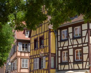 Preview wallpaper buildings, lantern, street, trees, city, architecture