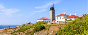 Preview wallpaper buildings, lighthouse, slope, grass, sky