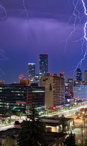 Preview wallpaper buildings, lightning, city, night, lights