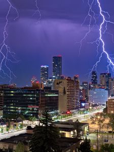 Preview wallpaper buildings, lightning, city, night, lights