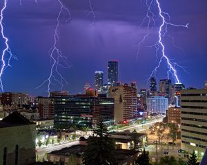 Preview wallpaper buildings, lightning, city, night, lights