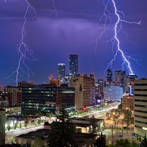 Preview wallpaper buildings, lightning, city, night, lights