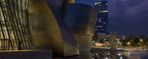Preview wallpaper buildings, lights, architecture, evening, fog