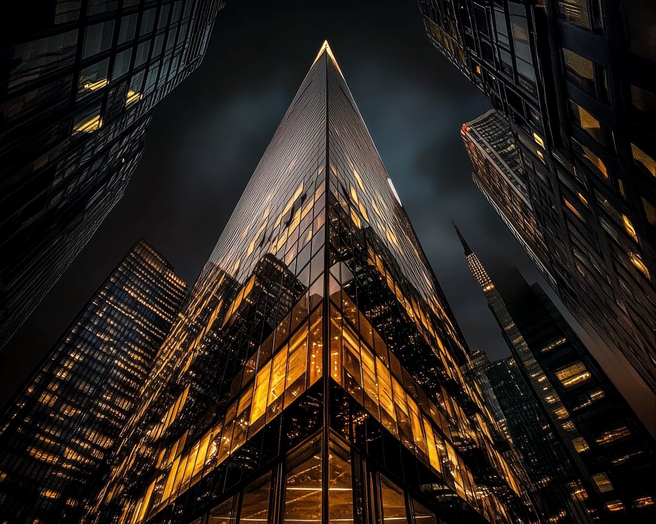 1280x1024 Wallpaper buildings, lights, architecture, night, dark