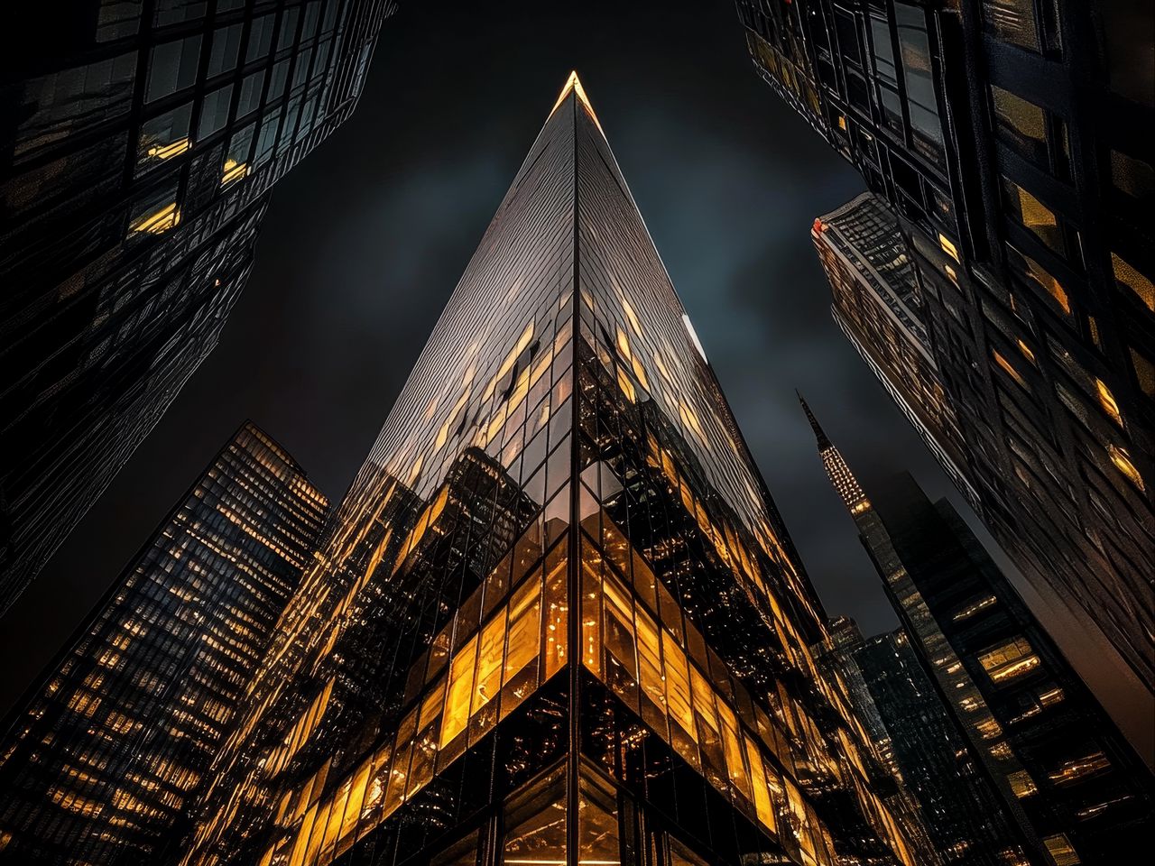 1280x960 Wallpaper buildings, lights, architecture, night, dark