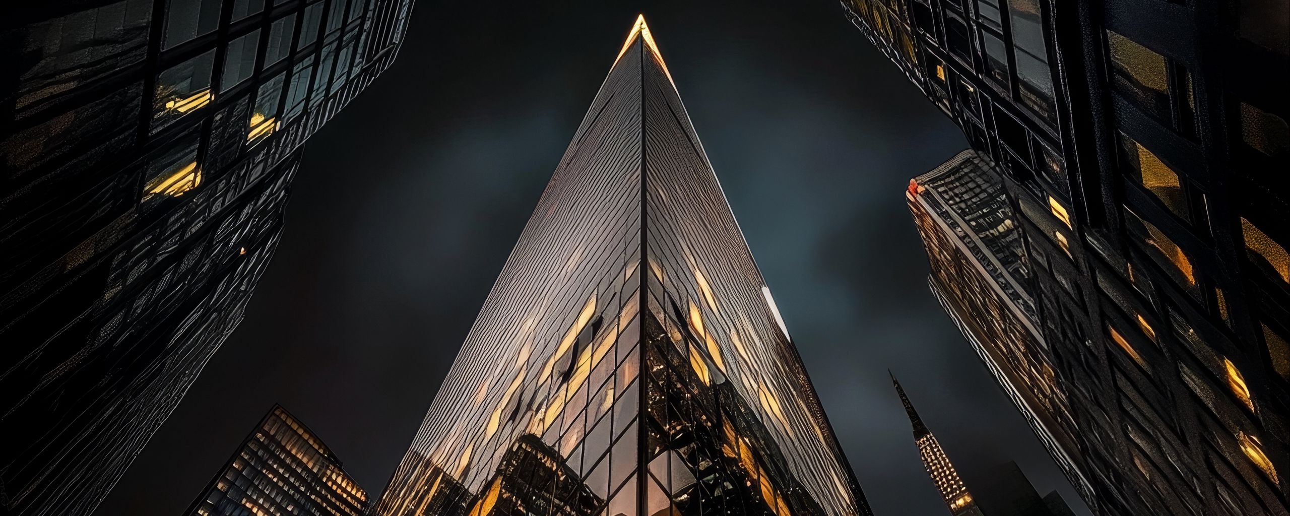 2560x1024 Wallpaper buildings, lights, architecture, night, dark