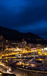 Preview wallpaper buildings, lights, bay, night, city, monaco