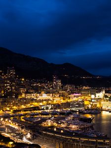 Preview wallpaper buildings, lights, bay, night, city, monaco