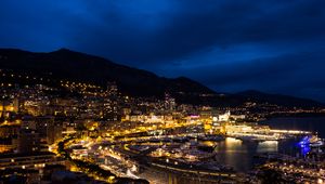 Preview wallpaper buildings, lights, bay, night, city, monaco