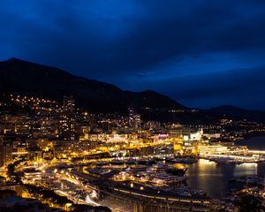 Preview wallpaper buildings, lights, bay, night, city, monaco