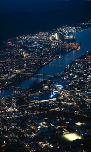 Preview wallpaper buildings, lights, bridges, river, city, night