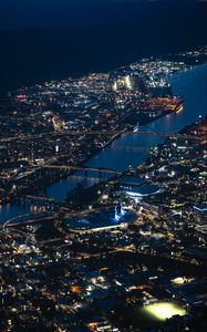 Preview wallpaper buildings, lights, bridges, river, city, night