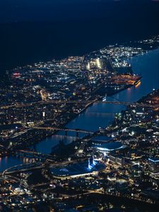 Preview wallpaper buildings, lights, bridges, river, city, night