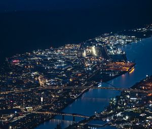 Preview wallpaper buildings, lights, bridges, river, city, night