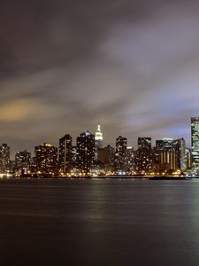 Preview wallpaper buildings, lights, glow, water, night