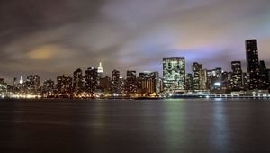 Preview wallpaper buildings, lights, glow, water, night