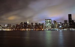 Preview wallpaper buildings, lights, glow, water, night
