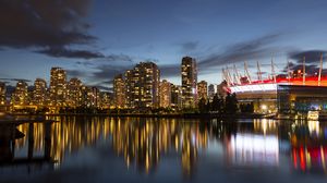 Preview wallpaper buildings, lights, houses, reflection, city