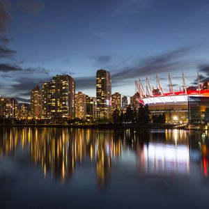 Preview wallpaper buildings, lights, houses, reflection, city