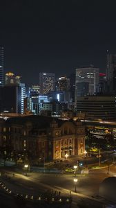 Preview wallpaper buildings, lights, lanterns, road, night, city