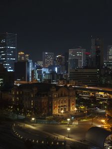 Preview wallpaper buildings, lights, lanterns, road, night, city