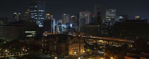 Preview wallpaper buildings, lights, lanterns, road, night, city