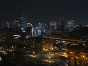 Preview wallpaper buildings, lights, lanterns, road, night, city