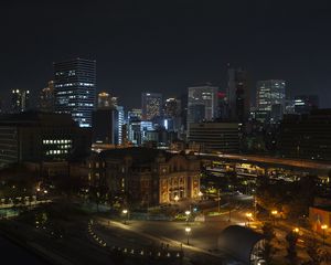 Preview wallpaper buildings, lights, lanterns, road, night, city