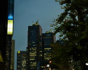 Preview wallpaper buildings, lights, night, city, dark, architecture