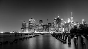 Preview wallpaper buildings, lights, night, river, city