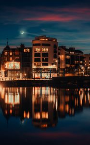 Preview wallpaper buildings, lights, reflection, pond, night