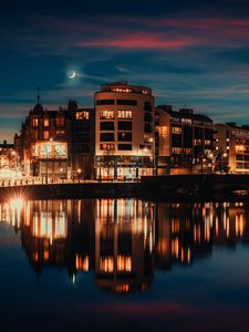 Preview wallpaper buildings, lights, reflection, pond, night