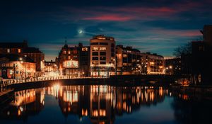 Preview wallpaper buildings, lights, reflection, pond, night