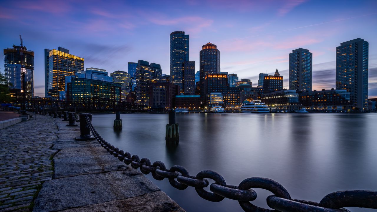 Wallpaper buildings, lights, river, city, boston, usa