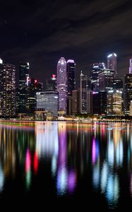 Preview wallpaper buildings, lights, river, reflection, night, city, singapore