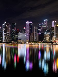 Preview wallpaper buildings, lights, river, reflection, night, city, singapore