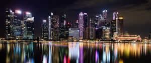 Preview wallpaper buildings, lights, river, reflection, night, city, singapore