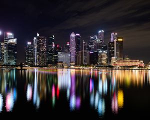 Preview wallpaper buildings, lights, river, reflection, night, city, singapore