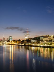 Preview wallpaper buildings, lights, river, night, city