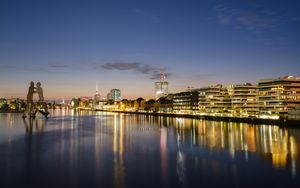 Preview wallpaper buildings, lights, river, night, city