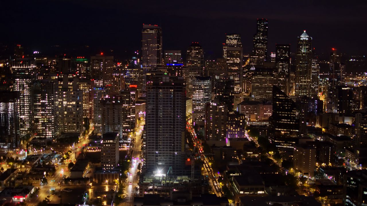 Wallpaper buildings, lights, roads, night, city